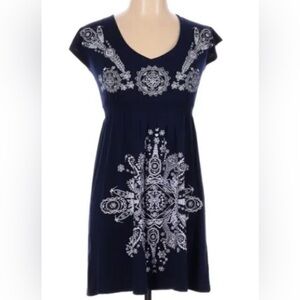 Venus Navy with White Aztec Design Mini Dress/Cover-up Size Med